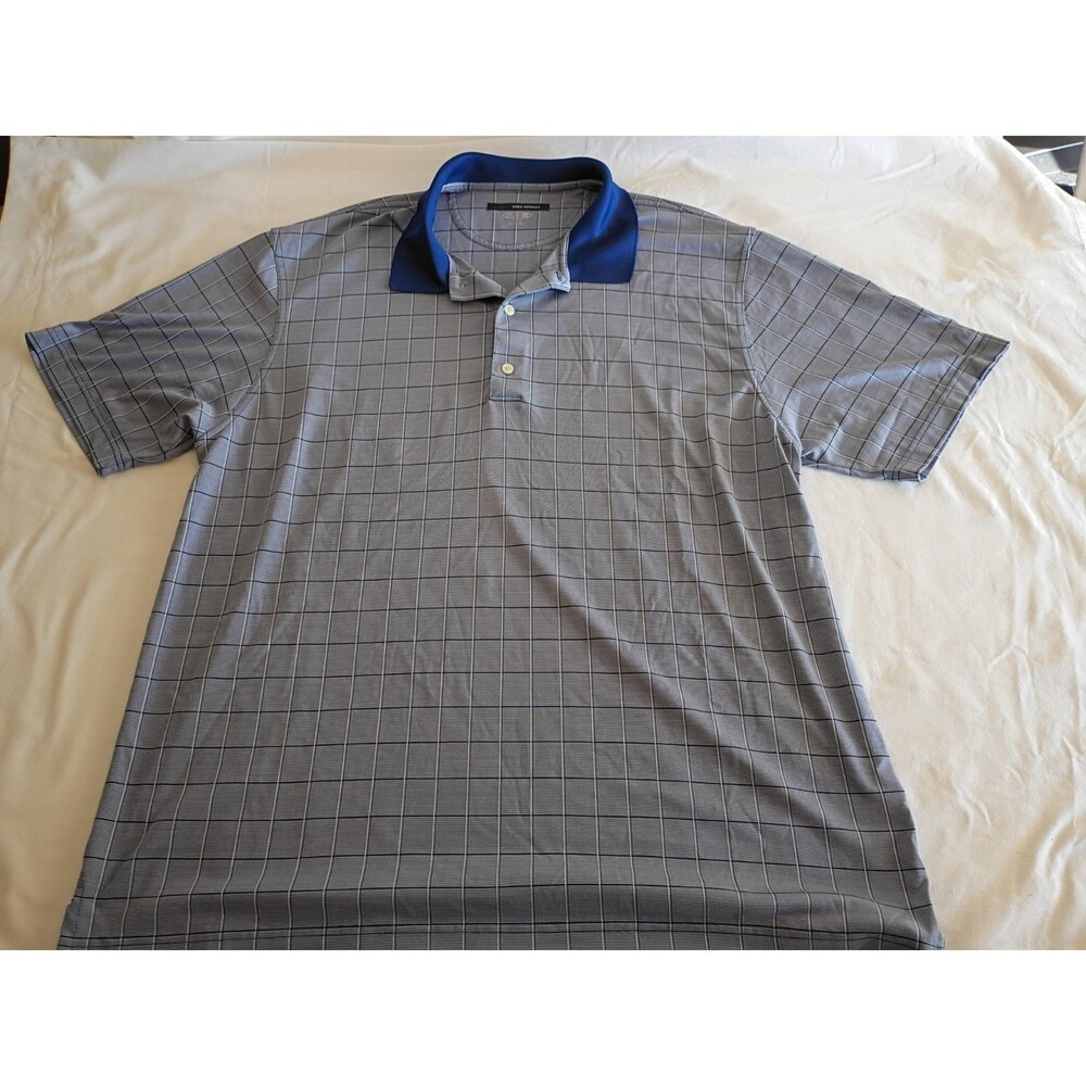 Greg Norman Golf Mens X Large Polo Play Dry Short Sleeve Blue Check w Logo